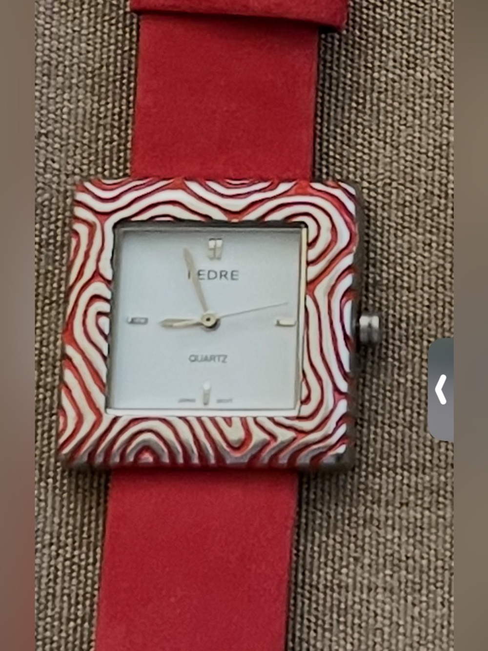 Red Orange Patterned Square Dial Women's Watch by Pedre Watch.